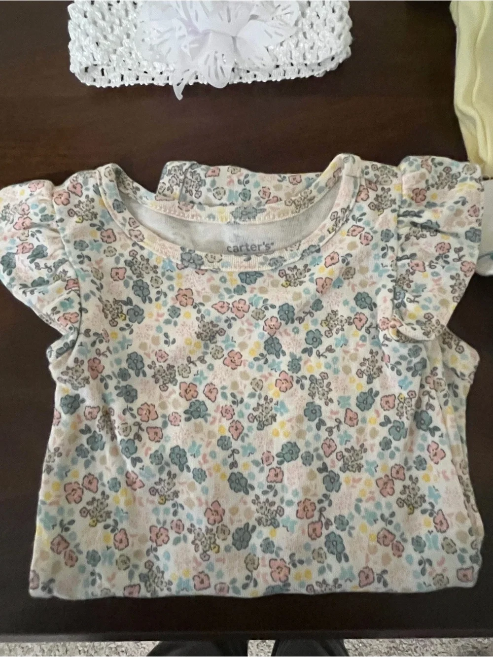 Carter's Yellow & White Floral Ruffle Sleeve Baby Tops Set